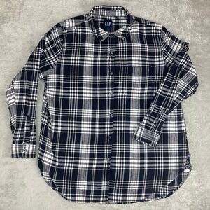 GAP Women's Black White Plaid‎ Long Sleeve Button Up Flannel Shirt Size Large